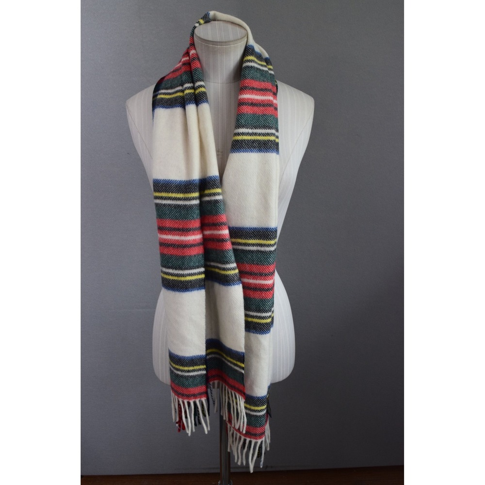Polo Ralph Lauren Scarf OS Cream Striped Wool Angora Italy Womens Winter Fringe